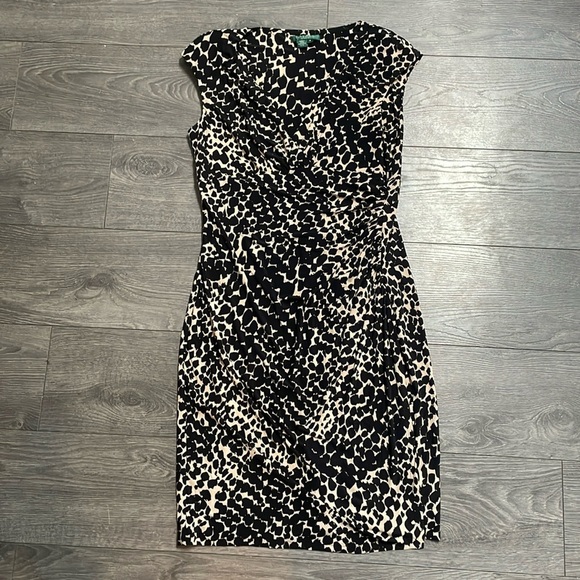Lauren Ralph Lauren brocade Animal Print Front Ruched Sleeveless Dress Size 12 - Picture 2 of 11